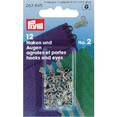 Haken en ogen klein zilver, 12 stuks Prym