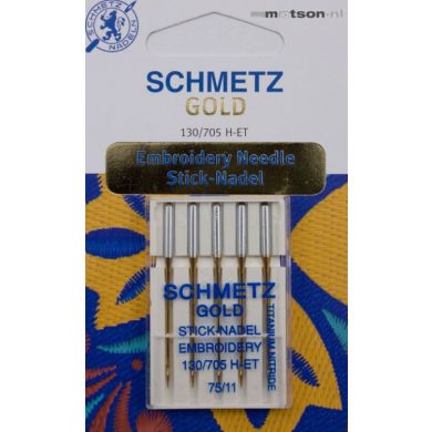 Schmetz gold 75 titanium borduurnaalden, 5 st