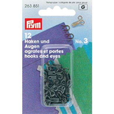 Haken en ogen middel zwart, 12 stuks Prym