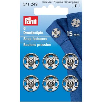 Drukkers 15 mm zilver, 6 stuks Prym